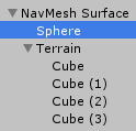 NavMesh Surfaceゲームオブジェクトの子要素にゲームオブジェクトを配置