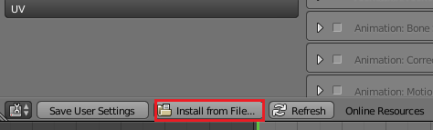 Blenderのinstall from fileでファイルを取り込む