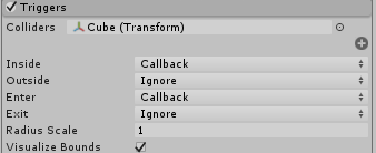 ParticleSystemのTriggersのInside、EnterをCallbackにする