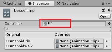 Elfを上書きしたLesserImpアニメーターコントローラー