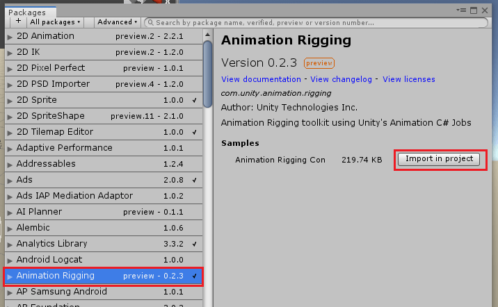 UnityのAnimationRiggingのサンプルのインポート