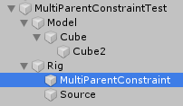 UnityのAnimationRiggingのMultiParentConstraintのサンプルの階層