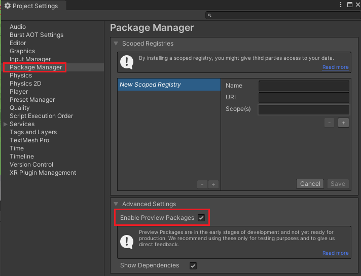 Package ManagerにPreviewを表示する方法