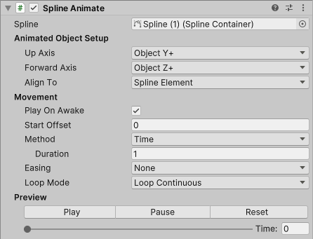 Spline Animateコンポーネントのインスペクタ